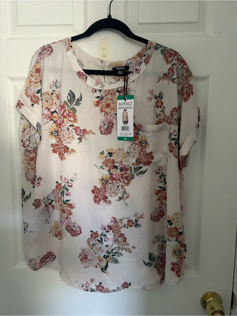 Buffalo David Bitton Cream Floral Short-Sleeve Blouse
